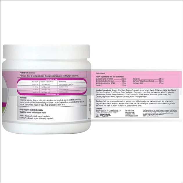 Four Paws Healthy Promise Hip & Joint Support 7x Superblend Liver Flavor Soft Chews Dog Supplement, 72 count 4 Four Paws Healthy Promise Hip & Joint Support 7x Superblend Liver Flavor Soft Chews Dog Supplement, 72 count - Image 2