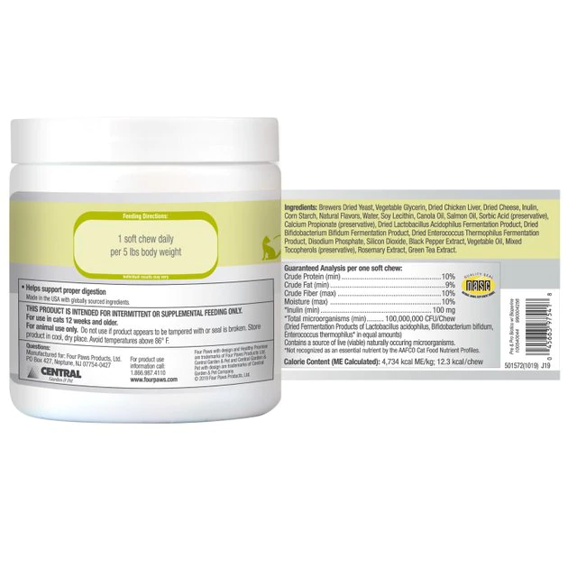 Four Paws Healthy Promise Pre & Probiotics Digestive Tract Health Support Chicken Flavor Soft Chews Cat Supplement, 90 count 4 Four Paws Healthy Promise Pre & Probiotics Digestive Tract Health Support Chicken Flavor Soft Chews Cat Supplement, 90 count - Image 2