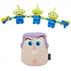 Pixar Aliens Plush with Rope Squeaky Toy + Buzz Lightyear Round Plush Squeaky Dog Toy