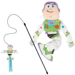 Pixar Buzz Lightyear Bungee Plush Squeaky Dog Toy + Buzz Lightyear Teaser Cat Toy with Catnip