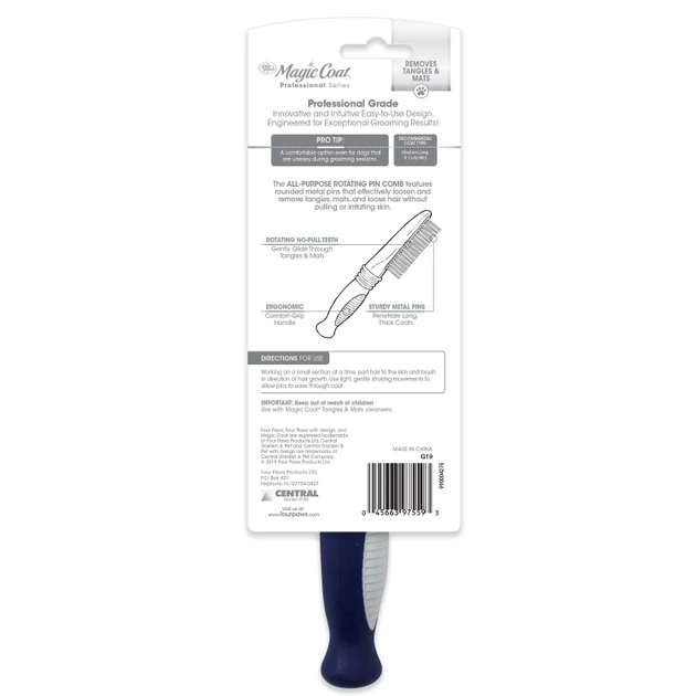 Four Paws Magic Coal Professional Series Rotating Pin Dog Comb, Blue 4 Four Paws Magic Coal Professional Series Rotating Pin Dog Comb, Blue - Image 2