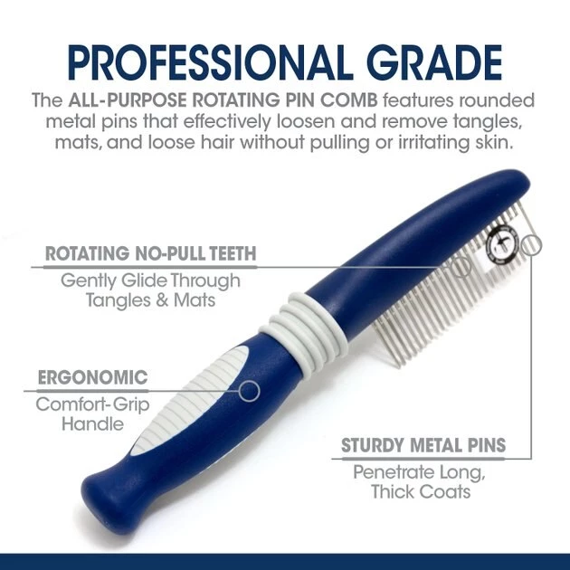 Four Paws Magic Coal Professional Series Rotating Pin Dog Comb, Blue 6 Four Paws Magic Coal Professional Series Rotating Pin Dog Comb, Blue - Image 4