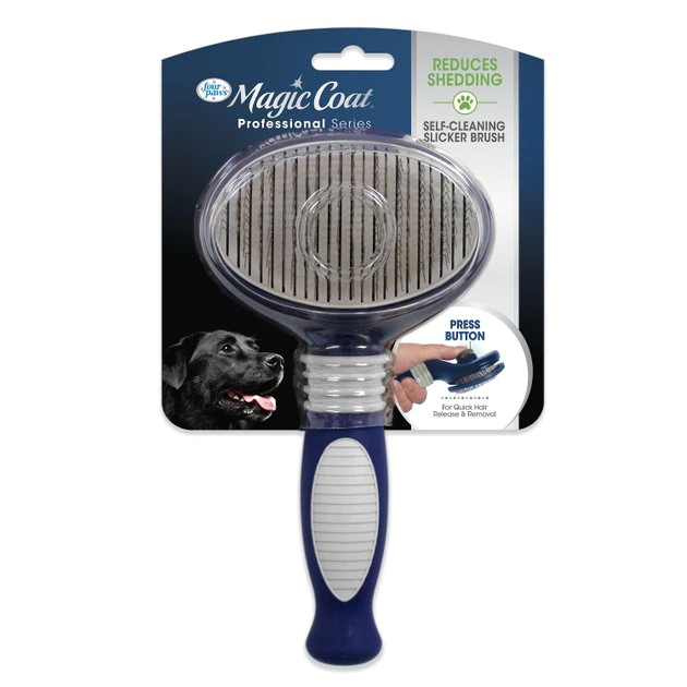 Four Paws Magic Coal Professional Series Self Cleaning Slicker Dog Brush, Blue, Large 3 Four Paws Magic Coal Professional Series Self Cleaning Slicker Dog Brush, Blue, Large