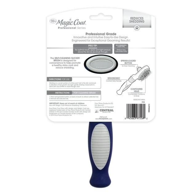 Four Paws Magic Coal Professional Series Self Cleaning Slicker Dog Brush, Blue, Large 4 Four Paws Magic Coal Professional Series Self Cleaning Slicker Dog Brush, Blue, Large - Image 2