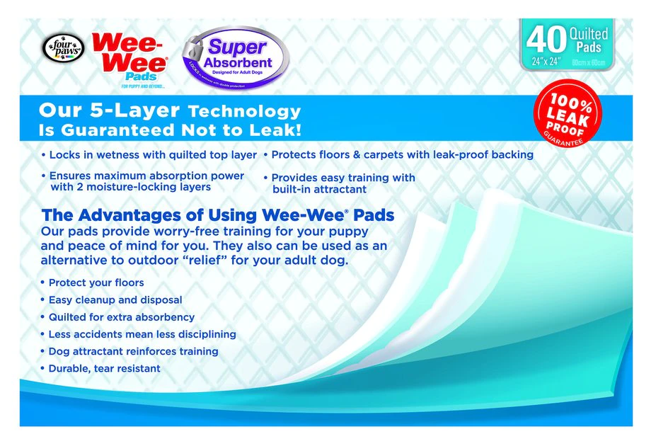 Wee-Wee Pads Unscented Super Absorbent Adult Dog Pee Pads, 24x24-in 3 Wee-Wee Pads Unscented Super Absorbent Adult Dog Pee Pads, 24x24-in - Image 2